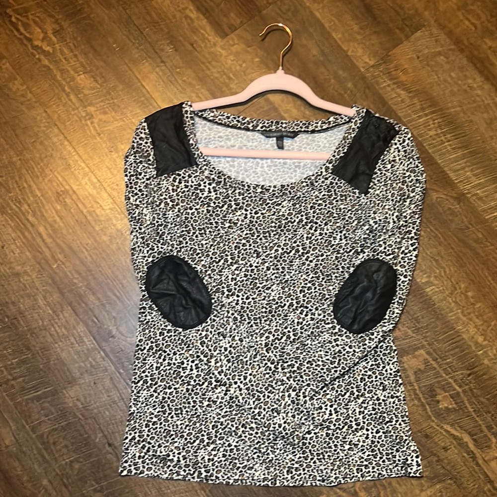 Cheetah print and leather crewneck